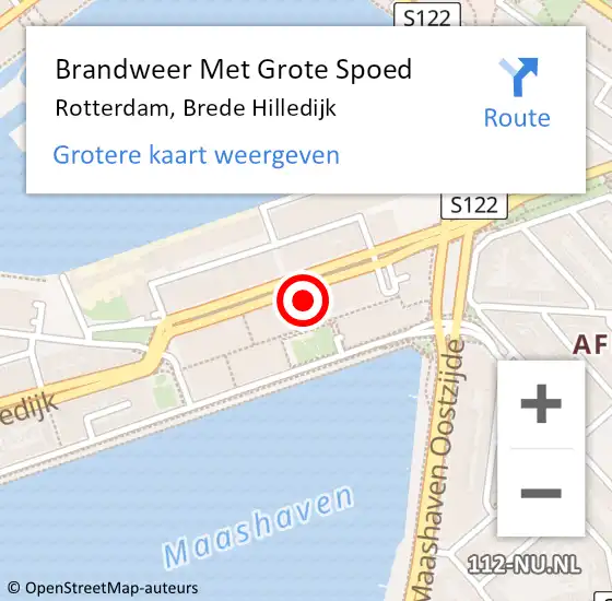 Locatie op kaart van de 112 melding: Brandweer Met Grote Spoed Naar Rotterdam, Brede Hilledijk op 19 mei 2025 22:10