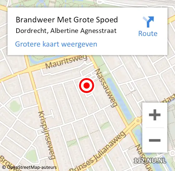 Locatie op kaart van de 112 melding: Brandweer Met Grote Spoed Naar Dordrecht, Albertine Agnesstraat op 19 mei 2025 22:31