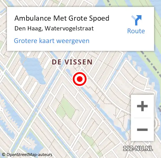 Locatie op kaart van de 112 melding: Ambulance Met Grote Spoed Naar Den Haag, Watervogelstraat op 19 mei 2025 22:31