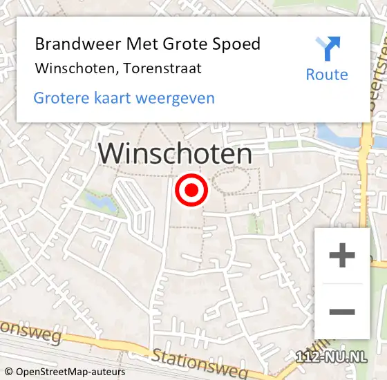 Locatie op kaart van de 112 melding: Brandweer Met Grote Spoed Naar Winschoten, Torenstraat op 20 mei 2025 11:19