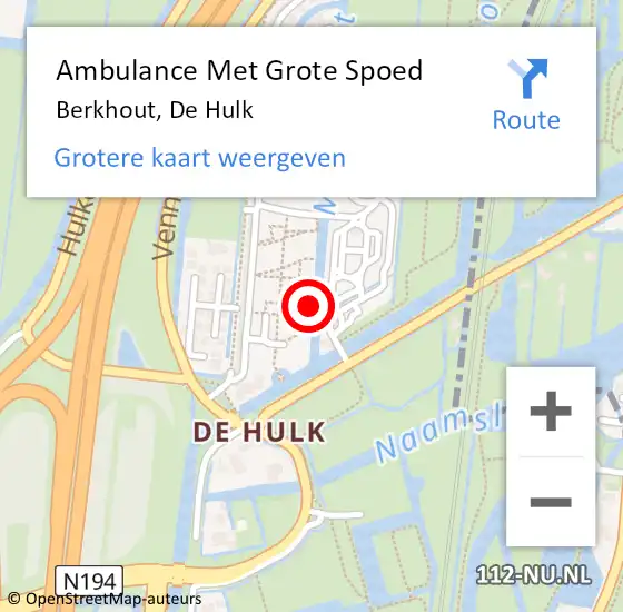 Locatie op kaart van de 112 melding: Ambulance Met Grote Spoed Naar Berkhout, De Hulk op 20 mei 2025 16:58