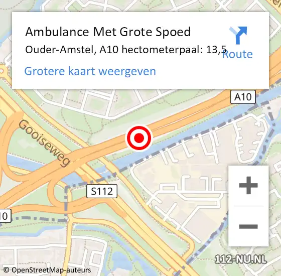 Locatie op kaart van de 112 melding: Ambulance Met Grote Spoed Naar Ouder-Amstel, A10 hectometerpaal: 13,5 op 20 mei 2025 18:31