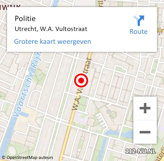 Locatie op kaart van de 112 melding: Politie Utrecht, W.A. Vultostraat op 17 november 2014 16:43