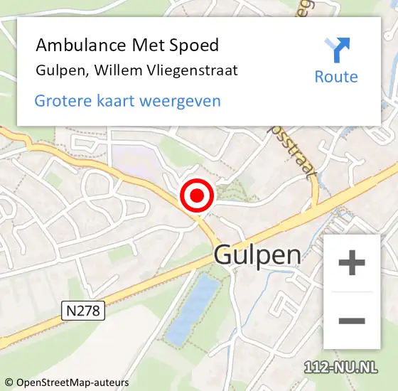 Locatie op kaart van de 112 melding: Ambulance Met Spoed Naar Gulpen, Willem Vliegenstraat op 17 november 2014 17:12