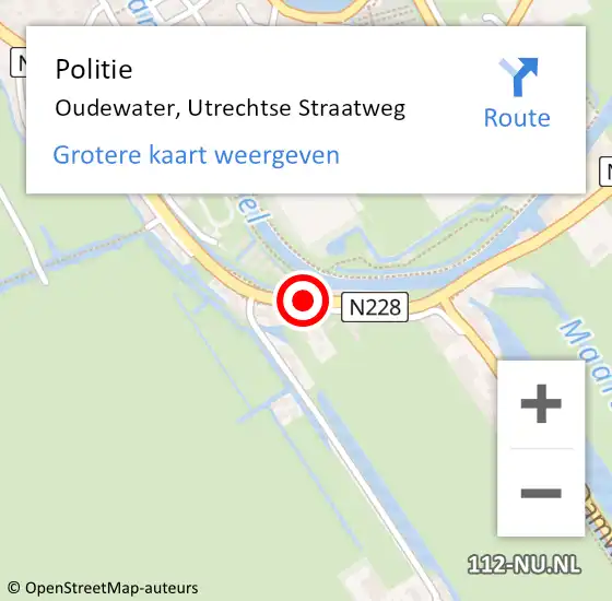 Locatie op kaart van de 112 melding: Politie Oudewater, Utrechtse Straatweg op 17 november 2014 17:22