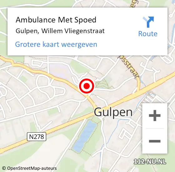 Locatie op kaart van de 112 melding: Ambulance Met Spoed Naar Gulpen, Willem Vliegenstraat op 17 november 2014 17:24