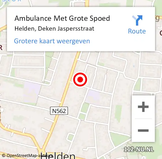 Locatie op kaart van de 112 melding: Ambulance Met Grote Spoed Naar Helden, Deken Jaspersstraat op 17 november 2014 17:38