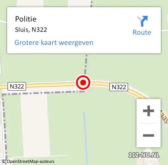 Locatie op kaart van de 112 melding: Politie Sluis, N322 op 17 november 2014 17:41