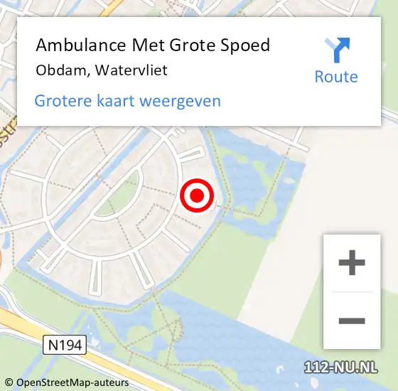 Locatie op kaart van de 112 melding: Ambulance Met Grote Spoed Naar Obdam, Watervliet op 17 november 2014 17:47