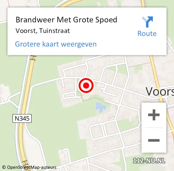 Locatie op kaart van de 112 melding: Brandweer Met Grote Spoed Naar Voorst, Tuinstraat op 17 november 2014 20:57