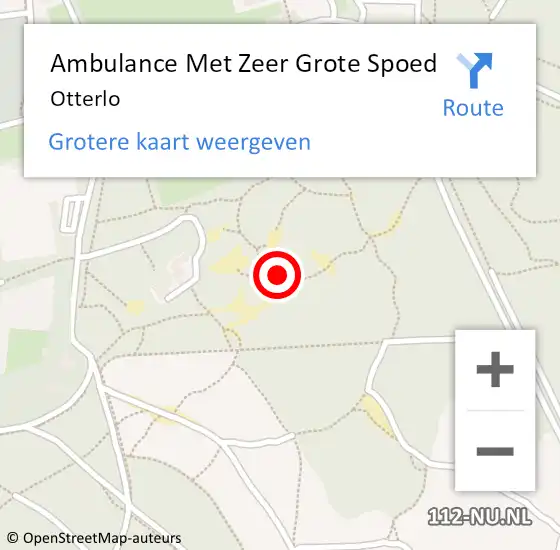 Locatie op kaart van de 112 melding: Ambulance Met Zeer Grote Spoed Naar Otterlo op 23 mei 2025 09:37
