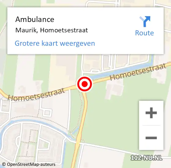 Locatie op kaart van de 112 melding: Ambulance Maurik, Homoetsestraat op 21 oktober 2013 13:34