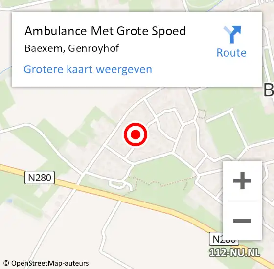 Locatie op kaart van de 112 melding: Ambulance Met Grote Spoed Naar Baexem, Genroyhof op 18 november 2014 00:31