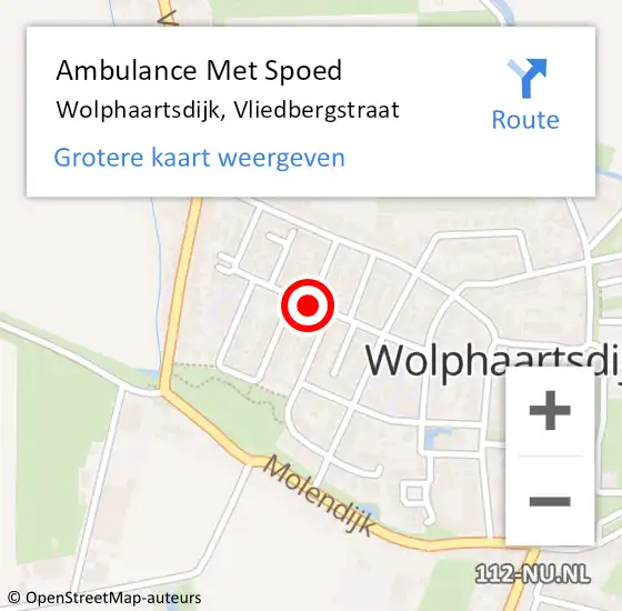 Locatie op kaart van de 112 melding: Ambulance Met Spoed Naar Wolphaartsdijk, Vliedbergstraat op 18 november 2014 01:44