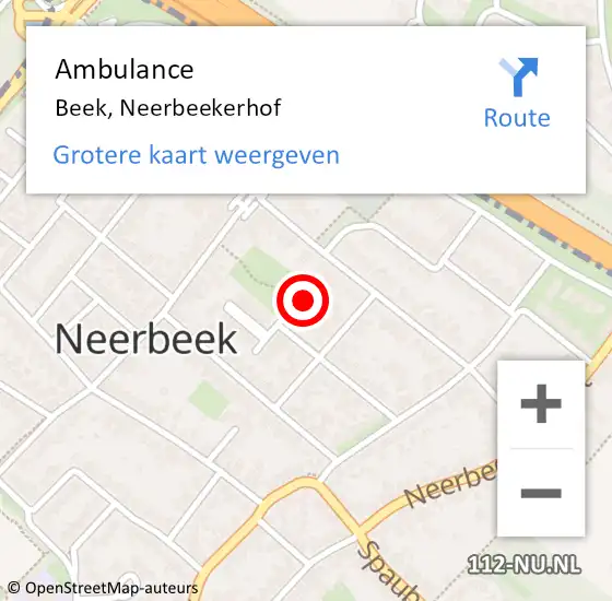 Locatie op kaart van de 112 melding: Ambulance Beek, Neerbeekerhof op 18 november 2014 02:47