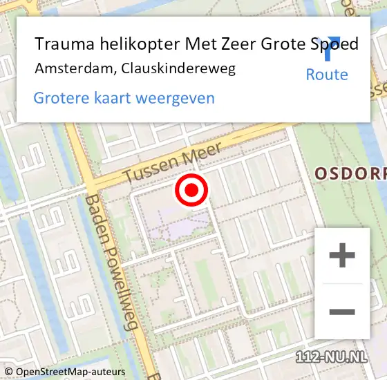 Locatie op kaart van de 112 melding: Trauma helikopter Met Zeer Grote Spoed Naar Amsterdam, Clauskindereweg op 24 mei 2025 13:32