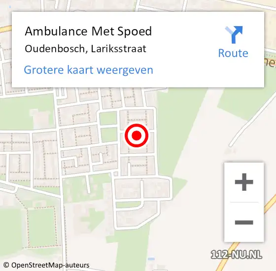 Locatie op kaart van de 112 melding: Ambulance Met Spoed Naar Oudenbosch, Lariksstraat op 18 november 2014 04:41