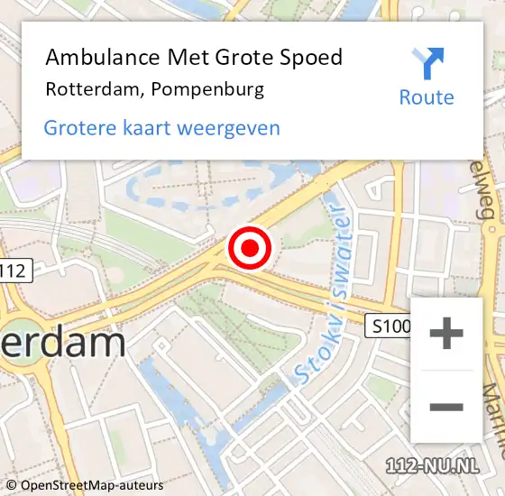 Locatie op kaart van de 112 melding: Ambulance Met Grote Spoed Naar Rotterdam, Pompenburg op 24 mei 2025 21:44