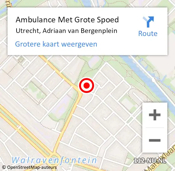 Locatie op kaart van de 112 melding: Ambulance Met Grote Spoed Naar Utrecht, Adriaan van Bergenplein op 18 november 2014 06:33