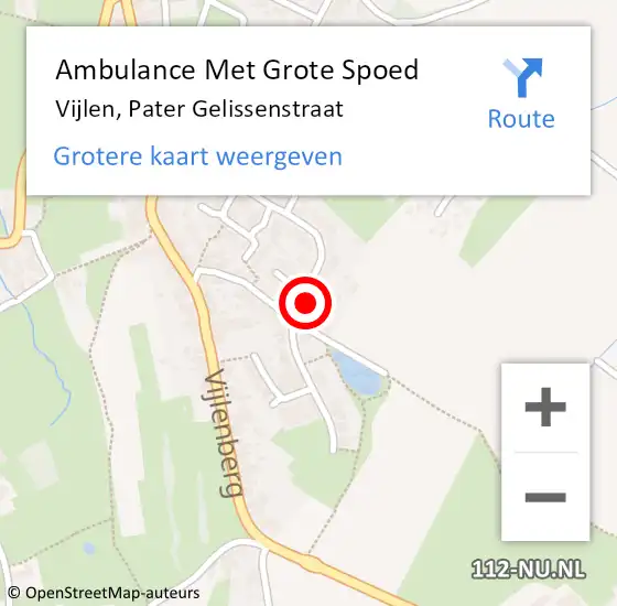 Locatie op kaart van de 112 melding: Ambulance Met Grote Spoed Naar Vijlen, Pater Gelissenstraat op 21 oktober 2013 13:50