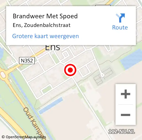 Locatie op kaart van de 112 melding: Brandweer Met Spoed Naar Ens, Zoudenbalchstraat op 25 mei 2025 14:52