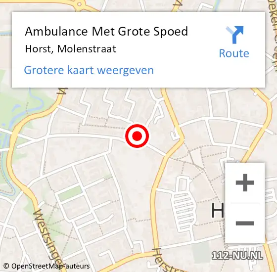 Locatie op kaart van de 112 melding: Ambulance Met Grote Spoed Naar Horst, Molenstraat op 18 november 2014 08:29