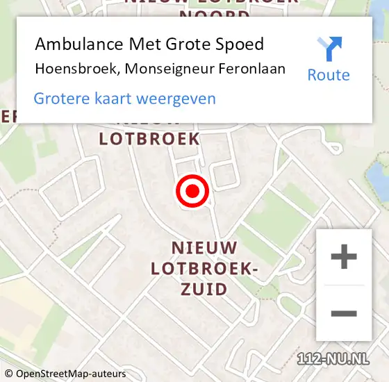 Locatie op kaart van de 112 melding: Ambulance Met Grote Spoed Naar Hoensbroek, Monseigneur Feronlaan op 18 november 2014 08:42