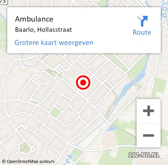 Locatie op kaart van de 112 melding: Ambulance Baarlo, Hollasstraat op 18 november 2014 09:04