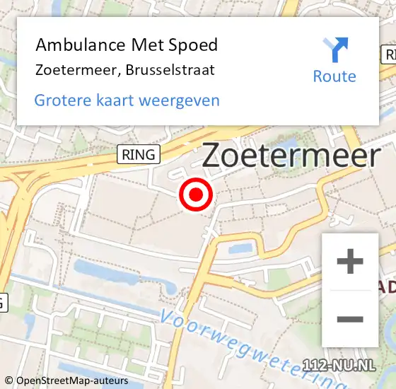 Locatie op kaart van de 112 melding: Ambulance Met Spoed Naar Zoetermeer, Brusselstraat op 26 mei 2025 08:46