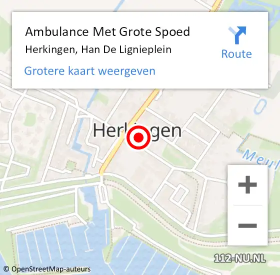 Locatie op kaart van de 112 melding: Ambulance Met Grote Spoed Naar Herkingen, Han De Lignieplein op 18 november 2014 09:45