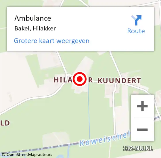 Locatie op kaart van de 112 melding: Ambulance Bakel, Hilakker op 18 november 2014 09:48