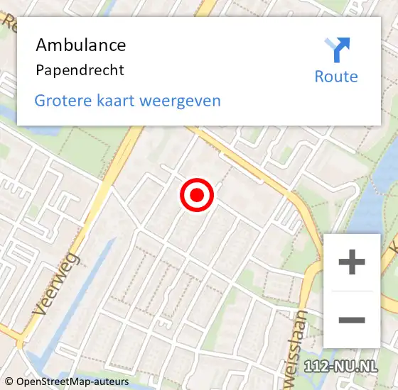 Locatie op kaart van de 112 melding: Ambulance Papendrecht op 26 mei 2025 12:49