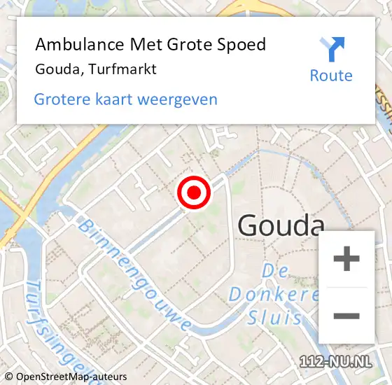 Locatie op kaart van de 112 melding: Ambulance Met Grote Spoed Naar Gouda, Turfmarkt op 26 mei 2025 13:32