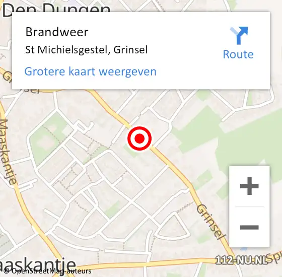 Locatie op kaart van de 112 melding: Brandweer St Michielsgestel, Grinsel op 18 november 2014 10:58