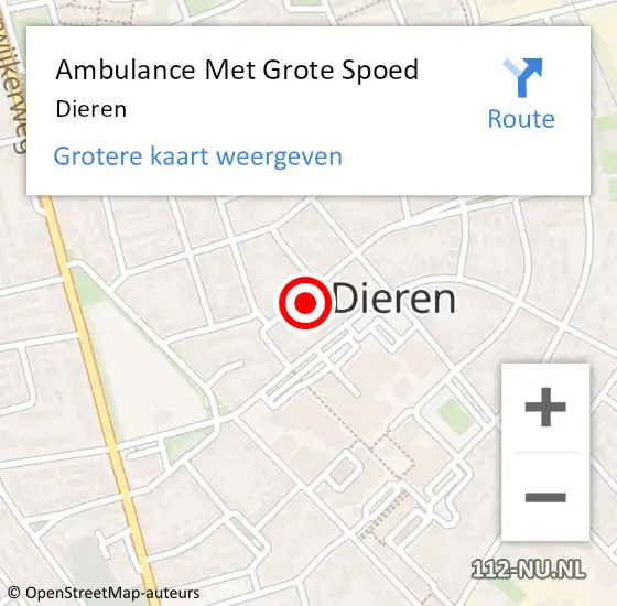 Locatie op kaart van de 112 melding: Ambulance Met Grote Spoed Naar Dieren op 27 mei 2025 00:08