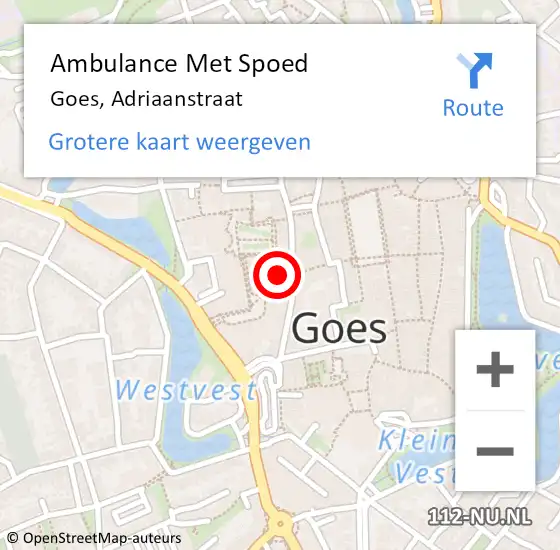 Locatie op kaart van de 112 melding: Ambulance Met Spoed Naar Goes, Adriaanstraat op 18 november 2014 11:03