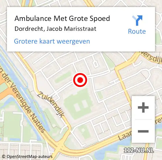 Locatie op kaart van de 112 melding: Ambulance Met Grote Spoed Naar Dordrecht, Jacob Marisstraat op 27 mei 2025 01:12