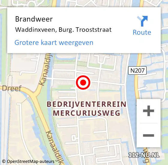 Locatie op kaart van de 112 melding: Brandweer Waddinxveen, Burg. Trooststraat op 18 november 2014 11:09