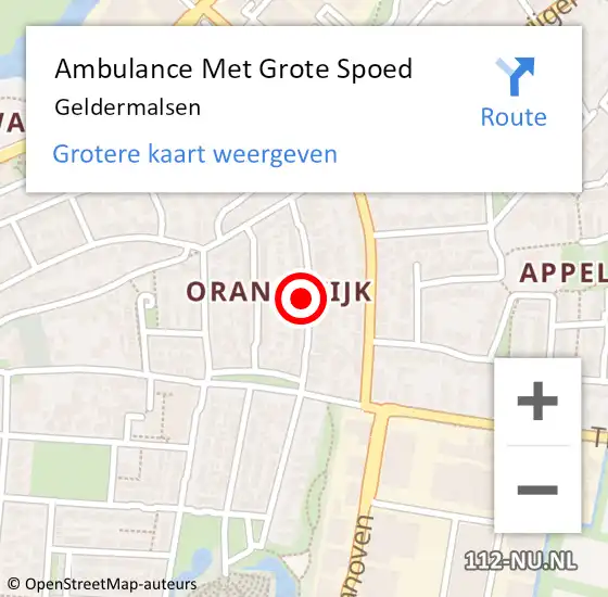Locatie op kaart van de 112 melding: Ambulance Met Grote Spoed Naar Geldermalsen op 27 mei 2025 06:26