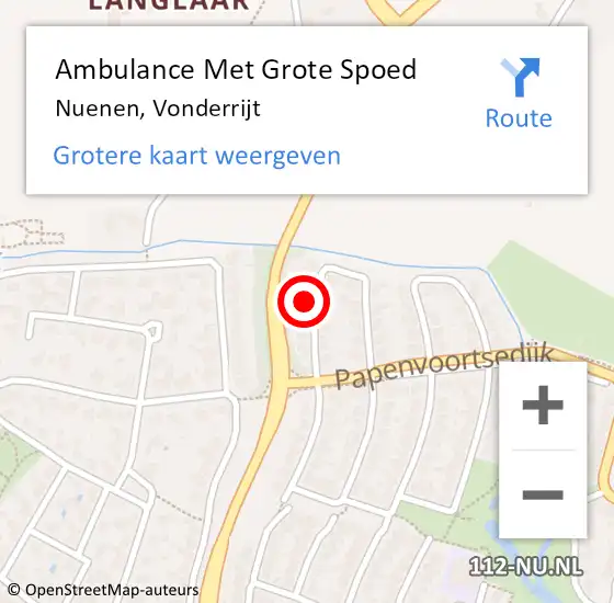 Locatie op kaart van de 112 melding: Ambulance Met Grote Spoed Naar Nuenen, Vonderrijt op 18 november 2014 11:37