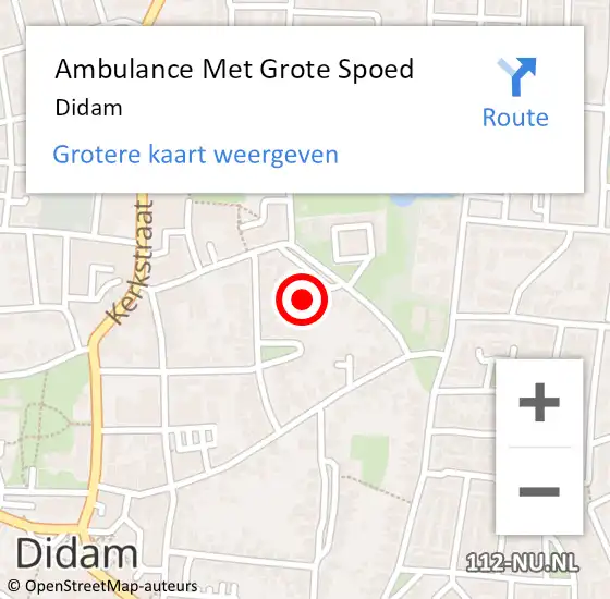 Locatie op kaart van de 112 melding: Ambulance Met Grote Spoed Naar Didam op 27 mei 2025 23:00