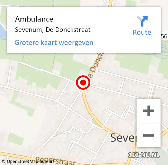 Locatie op kaart van de 112 melding: Ambulance Sevenum, De Donckstraat op 18 november 2014 13:48