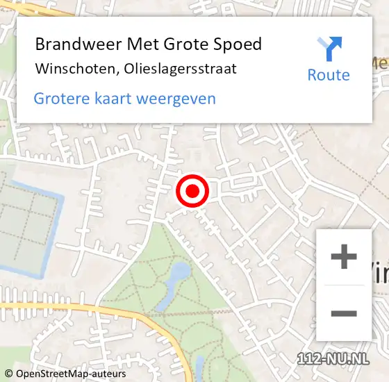 Locatie op kaart van de 112 melding: Brandweer Met Grote Spoed Naar Winschoten, Olieslagersstraat op 28 mei 2025 20:45