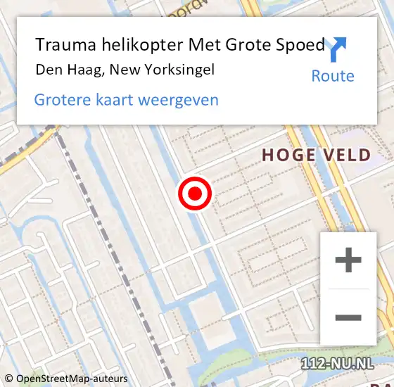 Locatie op kaart van de 112 melding: Trauma helikopter Met Grote Spoed Naar Den Haag, New Yorksingel op 29 mei 2025 13:34