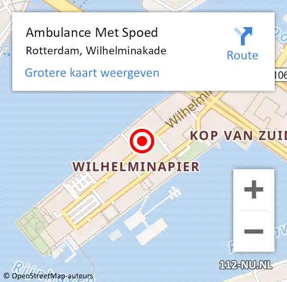 Locatie op kaart van de 112 melding: Ambulance Met Spoed Naar Rotterdam, Wilhelminakade op 29 mei 2025 19:33