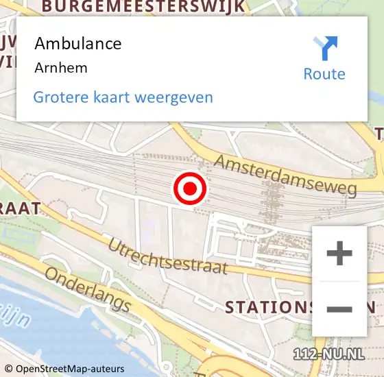 Locatie op kaart van de 112 melding: Ambulance Arnhem op 29 mei 2025 21:03