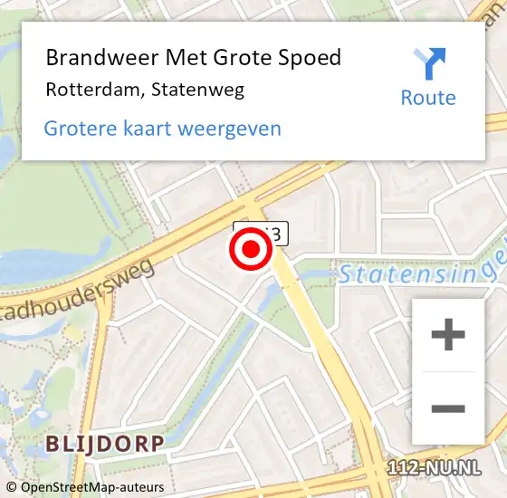 Locatie op kaart van de 112 melding: Brandweer Met Grote Spoed Naar Rotterdam, Statenweg op 30 mei 2025 10:41
