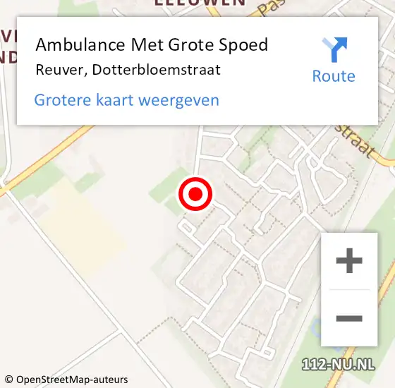 Locatie op kaart van de 112 melding: Ambulance Met Grote Spoed Naar Reuver, Dotterbloemstraat op 18 november 2014 17:54