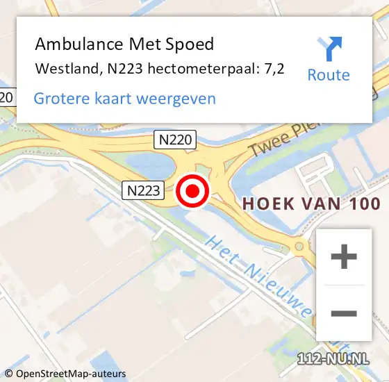 Locatie op kaart van de 112 melding: Ambulance Met Spoed Naar Westland, N223 hectometerpaal: 7,2 op 30 mei 2025 14:31