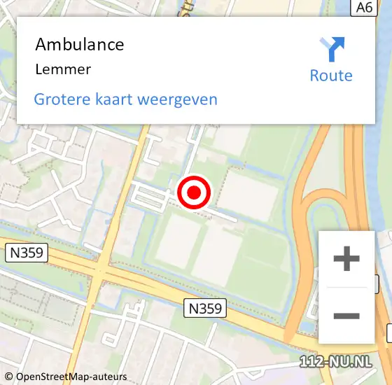 Locatie op kaart van de 112 melding: Ambulance Lemmer op 30 mei 2025 15:08